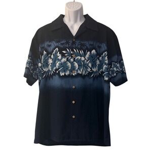 KENNINGTON LTD HAWAIIAN SHIRT MEN'S XL BLUE FLORAL PALM TREE‎ SHORT SLEEVE